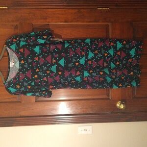 LuLaRoe Julia Geometric Print Midi Dress - Black, Teal, Purple